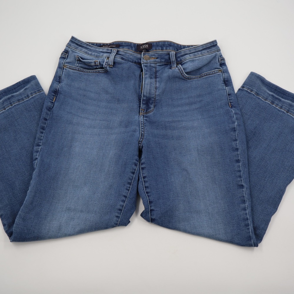 NYDJ Bailey Relaxed Jeans Womens 12 Blue Medium Wash High Rise Straight Leg